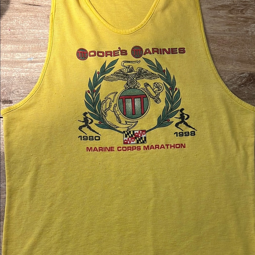 Vintage Moore’s Marines Marine Corps Marathon 1980 1988 Yellow Tank Top